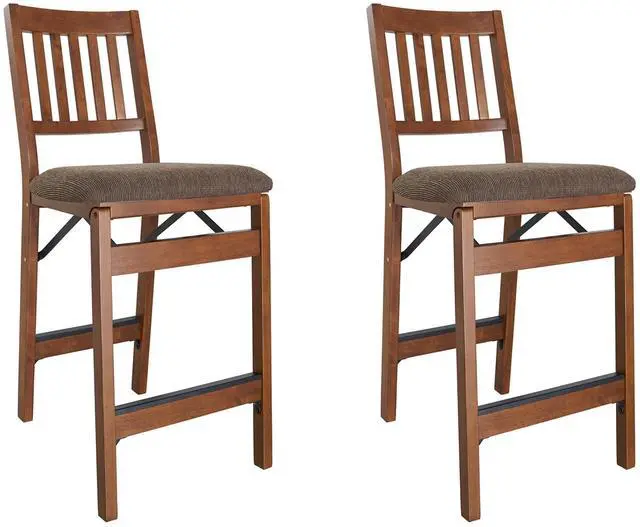 Main image of MECO Premium Solid Wood Dining Table Folding Counter Stools Set with Fabric Padded Upholstered Seat, Espresso (2 Pack)