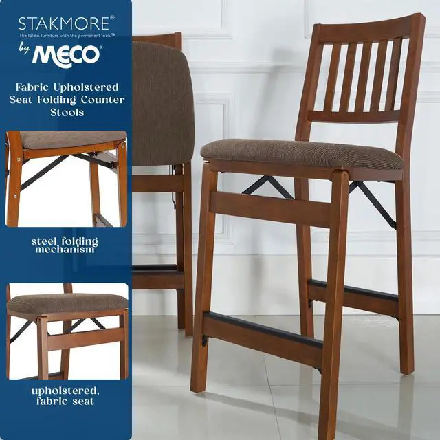 Alt view image 4 of 6 - MECO Premium Solid Wood Dining Table Folding Counter Stools Set with Fabric Padded Upholstered Seat, Espresso (2 Pack)