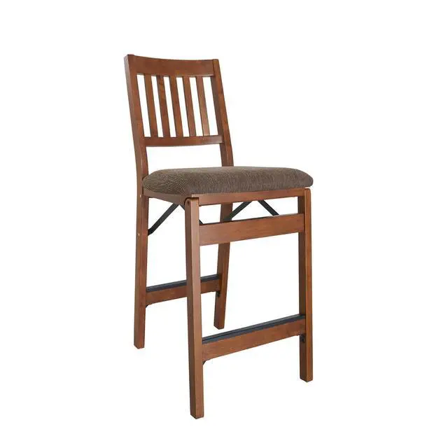 Alt view image 6 of 6 - MECO Premium Solid Wood Dining Table Folding Counter Stools Set with Fabric Padded Upholstered Seat, Espresso (2 Pack)