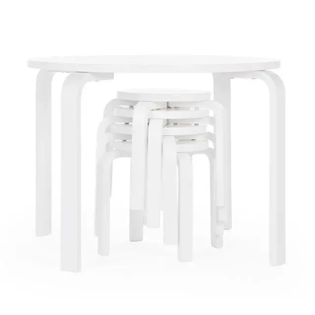 Alt view image 6 of 6 - Nordic Table and Stools Set for Kids: White - Stacking Bentwood Stools with Curved Wood Toddler Activity Table - Children's Modern Bedroom, Playroom, and Living Room Furniture
