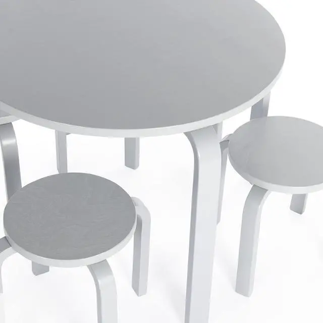 Alt view image 5 of 6 - Nordic Table and Stools Set for Toddlers: Gray - Stacking Bentwood Stools with Curved Wood Activity Play Table - Toddler's Modern Kitchen, Playroom and Classroom Furniture