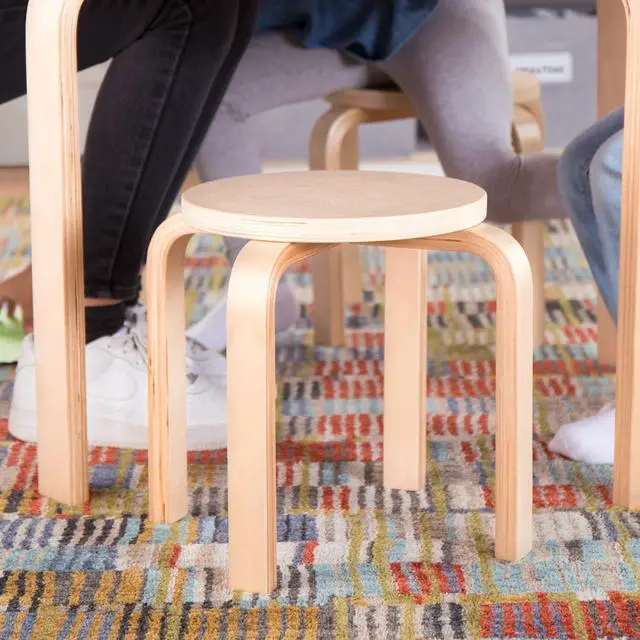 Alt view image 4 of 6 - Nordic Table and Stools Set for Kids: Natural - 4 Stacking Bentwood Stools with Curved Wood Activity Table - Children's Modern Kitchen, Playroom and Classroom Furniture