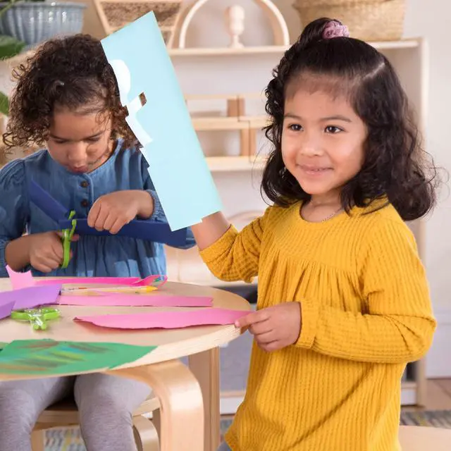Alt view image 5 of 6 - Nordic Table and Stools Set for Kids: Natural - 4 Stacking Bentwood Stools with Curved Wood Activity Table - Children's Modern Kitchen, Playroom and Classroom Furniture