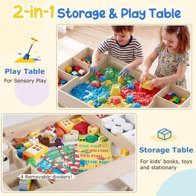 Alt view image 3 of 6 - Table and Chairs for Kids 2-5, 4-1 Wooden Activity Desk Set w/Whiteboard, Chalkboard & Storage Cubes for Drawing, Crafting, Playing, Toddler Table and Chair Set (31.5 x 19.5 x 19,Natural)