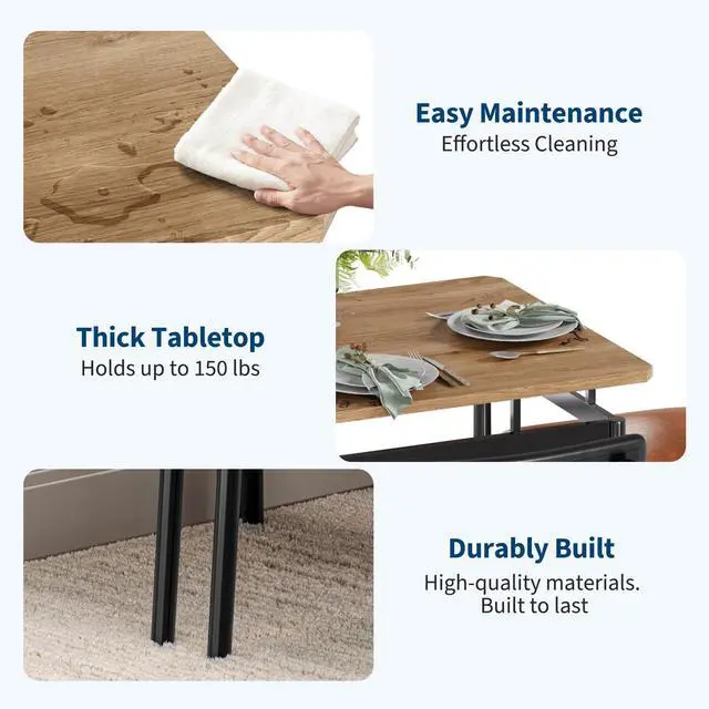Alt view image 3 of 6 - Dining Table Set for 4 Wooden Kitchen Table with 4 PU Upholstered Chairs, Industrial Metal Frame Kitchen & Dining Set for Home, Apartment, Studio, Brown & Black