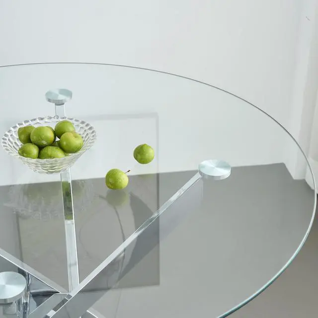 Alt view image 6 of 6 - Round Glass Dining Table Set for 2, Circle Glass Kitchen Table Set Small Dining Room Set with 2 Dining Chairs for Kitchen Dining Room