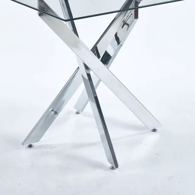 Alt view image 5 of 6 - Square Glass Dining Table Set for 2, Square Glass Kitchen Table Set Small Dining Room Set with 2 Dining Chairs for Kitchen Dining Room