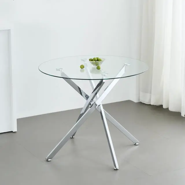 Alt view image 5 of 6 - Round Glass Dining Table Set for 2, Circle Glass Kitchen Table Set Small Dining Room Set with 2 Dining Chairs for Kitchen Dining Room