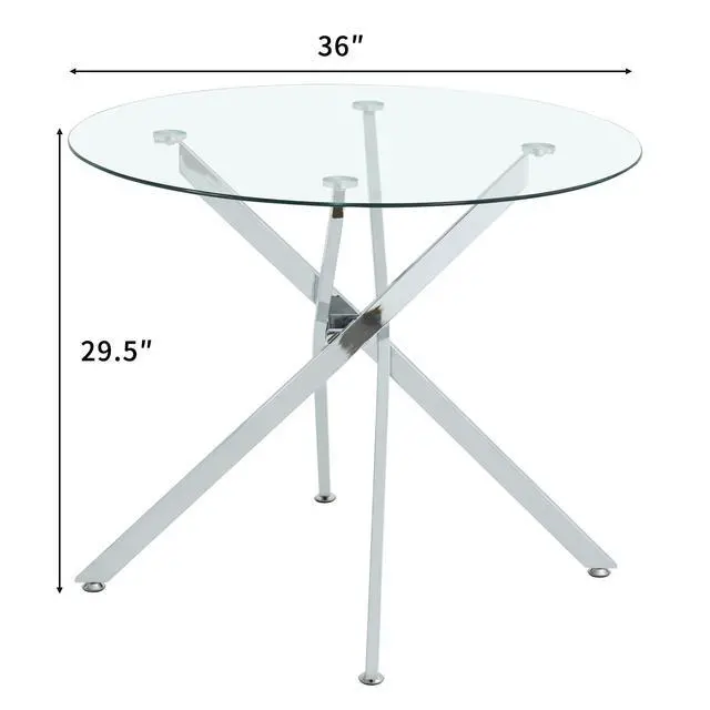 Alt view image 6 of 6 - Round Glass Dining Table Set for 2, Circle Glass Kitchen Table Set Small Dining Room Set with 2 Dining Chairs for Kitchen Dining Room