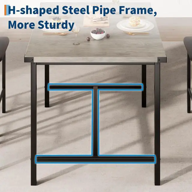 Alt view image 6 of 6 - 3-Piece Dining Table Set with Counter Height High Top Table and 2 Chairs, Dining Table Set for 2 w/Footrest & Backrest, Bar Table Set with Corner Protector for Dining Room,Rustic Gray