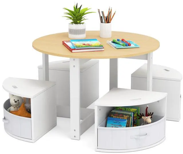 Main image of Kids Table and Chair Set, Children Activity Play Table with 4 Storage Stools for Art Craft, Nesting Design Toddler Table and Chair Set for Playroom, Daycare, Gift for Boys Girls (Natural)
