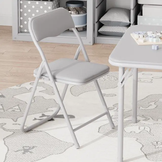 Alt view image 6 of 6 - Boys and Girls Folding Table and Chairs Set of 3, Portable Table and Chair with PU Soft Cushion, Suitable for Eating, Reading and Playing-Grey