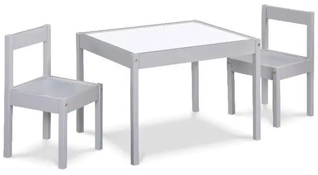 Main image of 3-Piece Wood Dry Erase Kids Table & Chair Set, Gray Finish, Includes 2 Chairs, Durable Solid Wood Construction, 19 in Table, Safe for Children's Creativity and Play