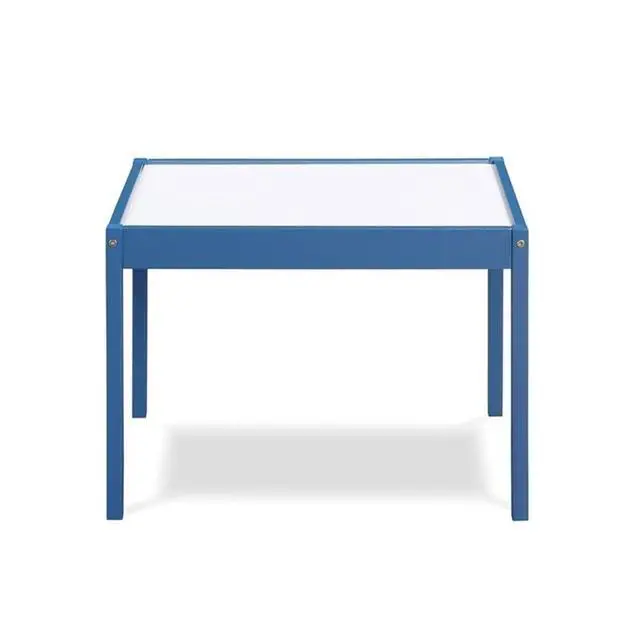 Alt view image 4 of 6 - 3-Piece Kids Wood Table & Chair Set, 19" x 25.25", Dark Blue Finish, Dry Erase Surface, Includes 2 Chairs, Solid Wood Construction, Durable Design for Playroom or Creative Activities