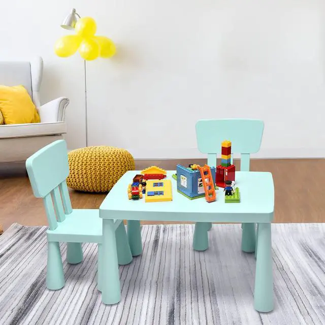 Main image of Kids Table and Chair Set, 3 Piece Plastic Toddler Table and Chairs for Art Craft, Reading, Drawing, Snack Time, Playroom, Preschool, Kindergarten, Children Activity Table for Ages 1-7 (Green)