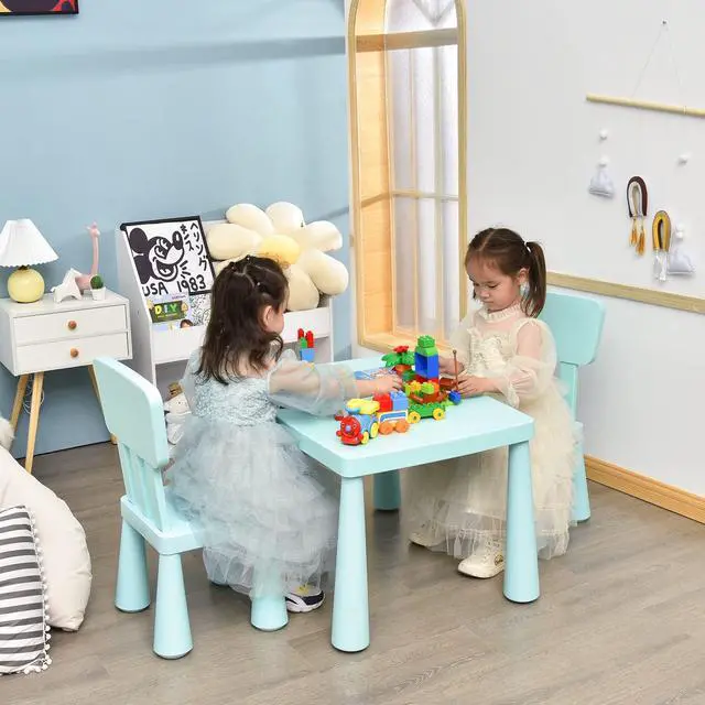 Alt view image 2 of 6 - Kids Table and Chair Set, 3 Piece Plastic Toddler Table and Chairs for Art Craft, Reading, Drawing, Snack Time, Playroom, Preschool, Kindergarten, Children Activity Table for Ages 1-7 (Green)