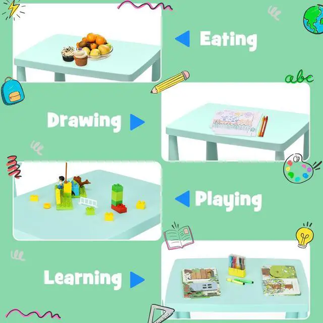 Alt view image 3 of 6 - Kids Table and Chair Set, 3 Piece Plastic Toddler Table and Chairs for Art Craft, Reading, Drawing, Snack Time, Playroom, Preschool, Kindergarten, Children Activity Table for Ages 1-7 (Green)