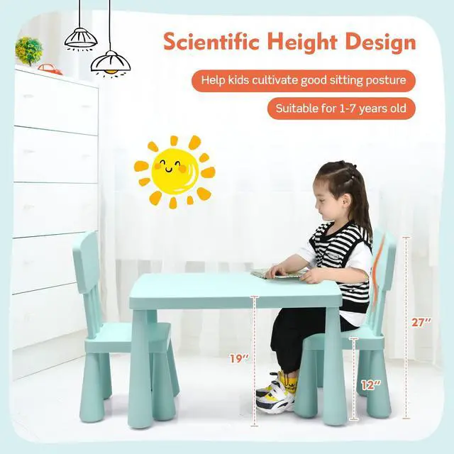 Alt view image 6 of 6 - Kids Table and Chair Set, 3 Piece Plastic Toddler Table and Chairs for Art Craft, Reading, Drawing, Snack Time, Playroom, Preschool, Kindergarten, Children Activity Table for Ages 1-7 (Green)