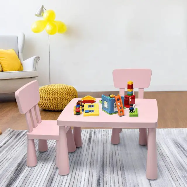 Main image of Kids Table and Chair Set, 3 Piece Plastic Toddler Table and Chairs for Art Craft, Reading, Drawing, Snack Time, Playroom, Preschool, Kindergarten, Children Activity Table for Ages 1-7 (Pink)