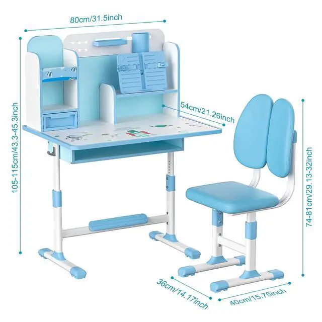 Alt view image 3 of 6 - Small Desk, Kids Study Desk Chair Set, Height Adjustable Children School Study Table Chair Set with Sitting Corrector, Ergonomic Desk Chair with Book Stand, Foot Pedal, Partition Design (Pink)