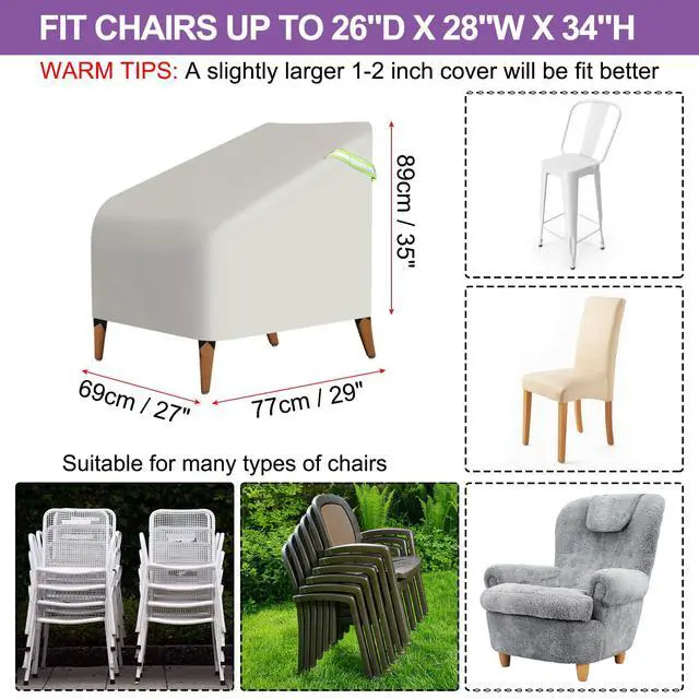 Alt view image 2 of 6 - Outdoor Chair Covers Waterproof, 2 Pack 27"W x 29"D x 35"H Patio Furniture Cover 600D Oxford Lawn Lounge Chair Protection with Luminous Handle for Yard Garden, Beige