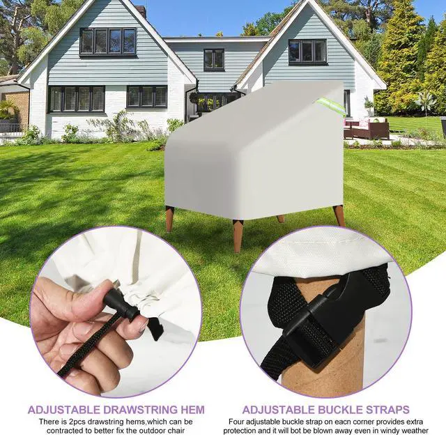 Alt view image 5 of 6 - Outdoor Chair Covers Waterproof, 2 Pack 27"W x 29"D x 35"H Patio Furniture Cover 600D Oxford Lawn Lounge Chair Protection with Luminous Handle for Yard Garden, Beige