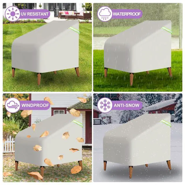 Alt view image 6 of 6 - Outdoor Chair Covers Waterproof, 2 Pack 27"W x 29"D x 35"H Patio Furniture Cover 600D Oxford Lawn Lounge Chair Protection with Luminous Handle for Yard Garden, Beige
