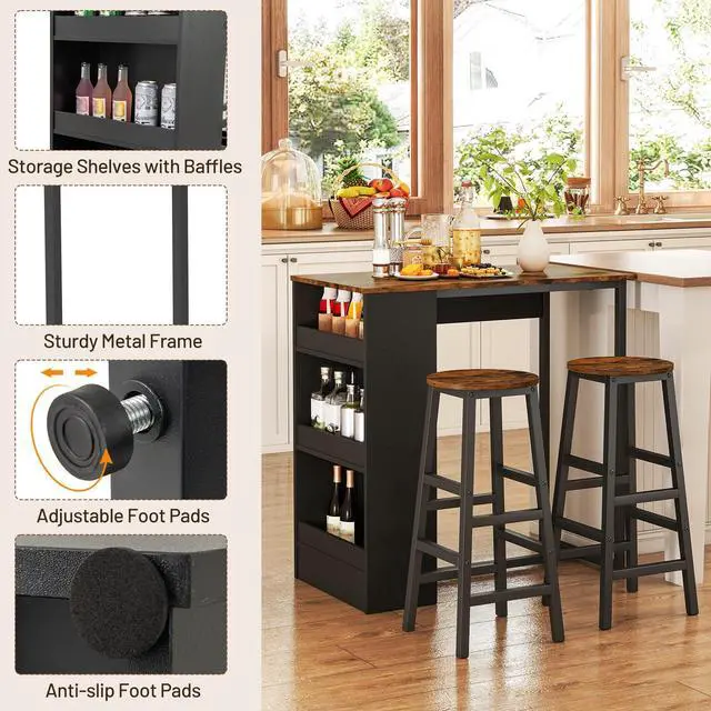 Alt view image 2 of 6 - 3-Pieces Dining Table Set, 36-Inches Rectangular Kitchen Table and 2 Barstools with Storage Shelves, Counter Height Table Set for Small Space, Breakfast Nook, Dinette, Pub, Living Room