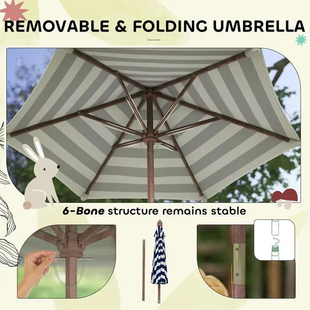 Alt view image 4 of 6 - Kids Picnic Table, Outdoor Wooden Table & Bench Set with Cushions and Umbrella, Children Backyard Furniture for Patio, Garden, Navy Blue