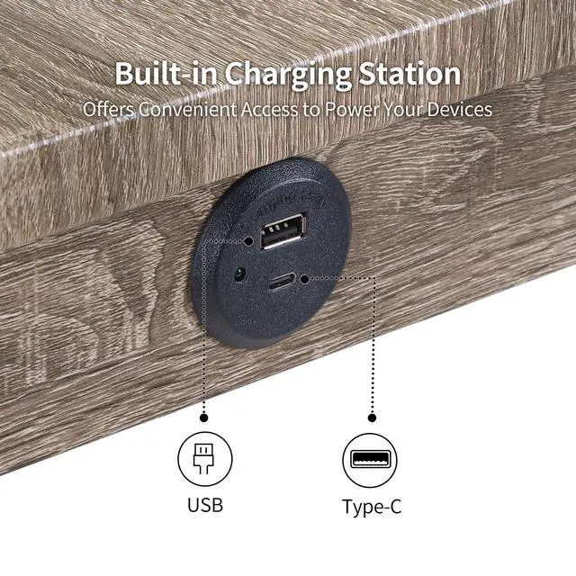 Alt view image 5 of 6 - 3 Piece Bar Table Set,Dining Bar Table and 2 Chairs Set with Charging Station Industrial Breakfast Table with 2 Padded Stools Rustic Bar Kitchen Dinning Room Living Room Cream