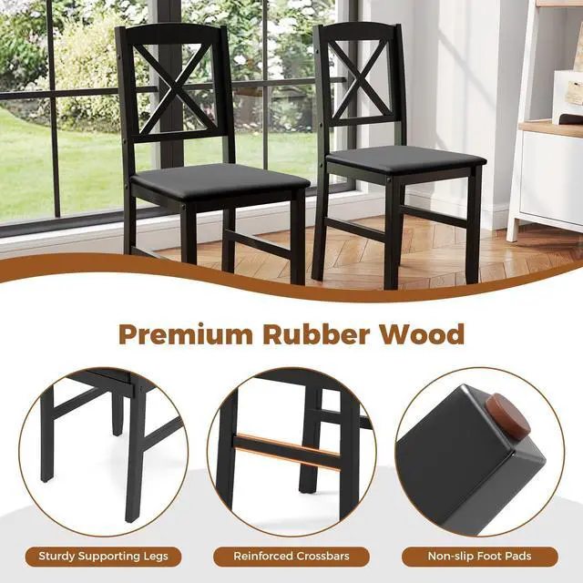 Alt view image 4 of 6 - 3-Piece Dining Table Set for 2, Wooden Square Kitchen Table with 2 Upholstered Chairs, Space-Saving Dining Room Furniture Set for Dining Room, Breakfast Nook, Small Space, Brown & Black