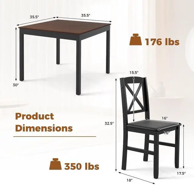 Alt view image 5 of 6 - 3-Piece Dining Table Set for 2, Wooden Square Kitchen Table with 2 Upholstered Chairs, Space-Saving Dining Room Furniture Set for Dining Room, Breakfast Nook, Small Space, Brown & Black