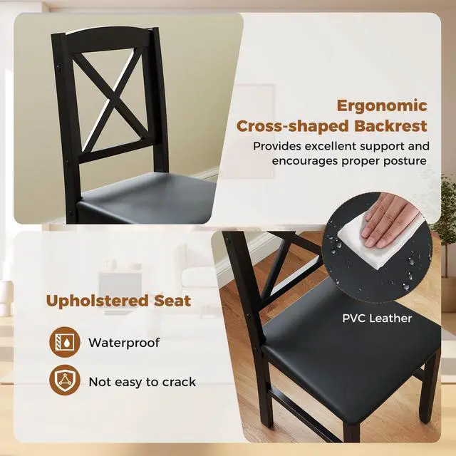 Alt view image 3 of 6 - 3-Piece Dining Table Set for 2, Wooden Square Kitchen Table with 2 Upholstered Chairs, Space-Saving Dining Room Furniture Set for Dining Room, Breakfast Nook, Small Space, Grey & Black