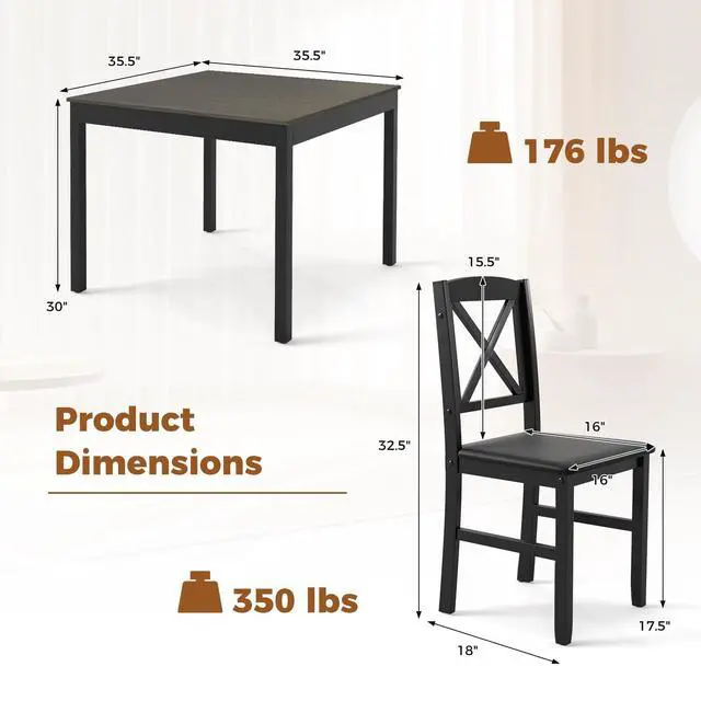 Alt view image 5 of 6 - 3-Piece Dining Table Set for 2, Wooden Square Kitchen Table with 2 Upholstered Chairs, Space-Saving Dining Room Furniture Set for Dining Room, Breakfast Nook, Small Space, Grey & Black