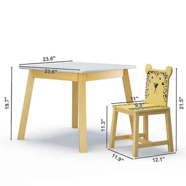 Alt view image 2 of 6 - Kids Table and Chairs, Childrens Table and Chair Set of 5 Piece, Wooden Cartoon Animals Design, Ideal for Arts & Crafts, Gift for Ages 2+, White