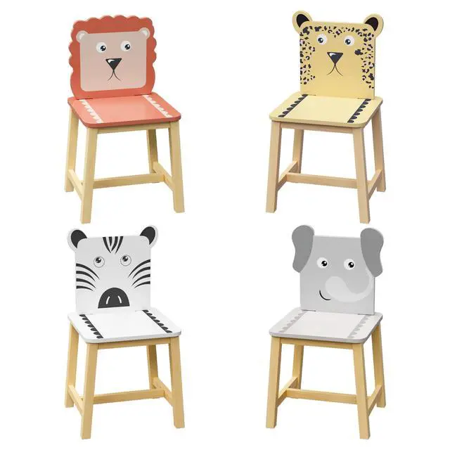 Alt view image 3 of 6 - Kids Table and Chairs, Childrens Table and Chair Set of 5 Piece, Wooden Cartoon Animals Design, Ideal for Arts & Crafts, Gift for Ages 2+, White