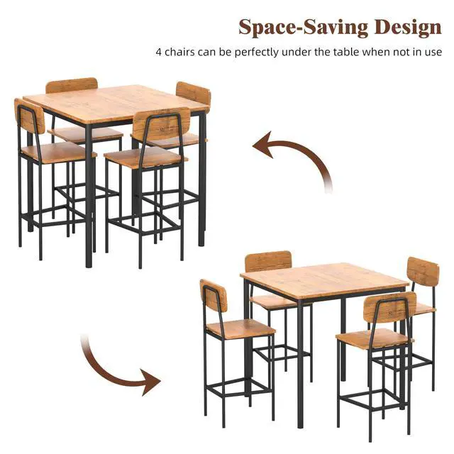 Alt view image 2 of 6 - Kitchen Table and Chairs of 4, Dining Table Set for 4 with Space-Saving Design, Industrial Dining Room Table Set for Family Dinner, Party, Brown