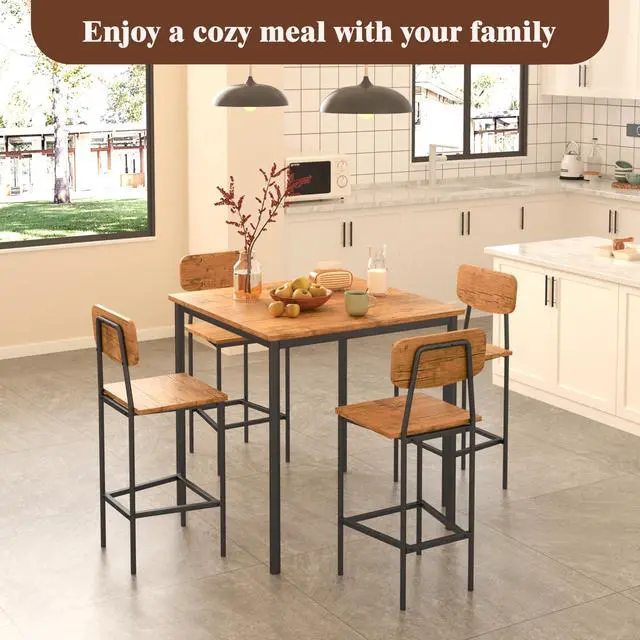 Alt view image 3 of 6 - Kitchen Table and Chairs of 4, Dining Table Set for 4 with Space-Saving Design, Industrial Dining Room Table Set for Family Dinner, Party, Brown