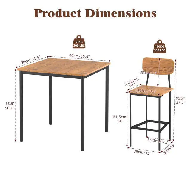Alt view image 5 of 6 - Kitchen Table and Chairs of 4, Dining Table Set for 4 with Space-Saving Design, Industrial Dining Room Table Set for Family Dinner, Party, Brown