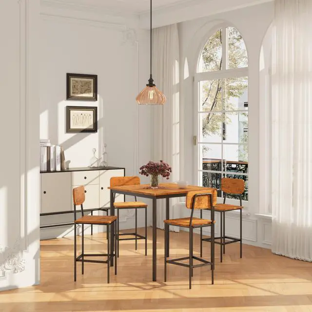 Alt view image 6 of 6 - Kitchen Table and Chairs of 4, Dining Table Set for 4 with Space-Saving Design, Industrial Dining Room Table Set for Family Dinner, Party, Brown