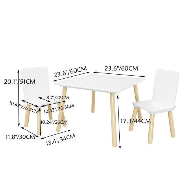 Alt view image 3 of 6 - Kids Table and Chairs, Childrens Table and Chair Set of 3 Piece, Wooden Activity Play Table Set, Ideal for Arts & Crafts, Gift for Ages 2+, White