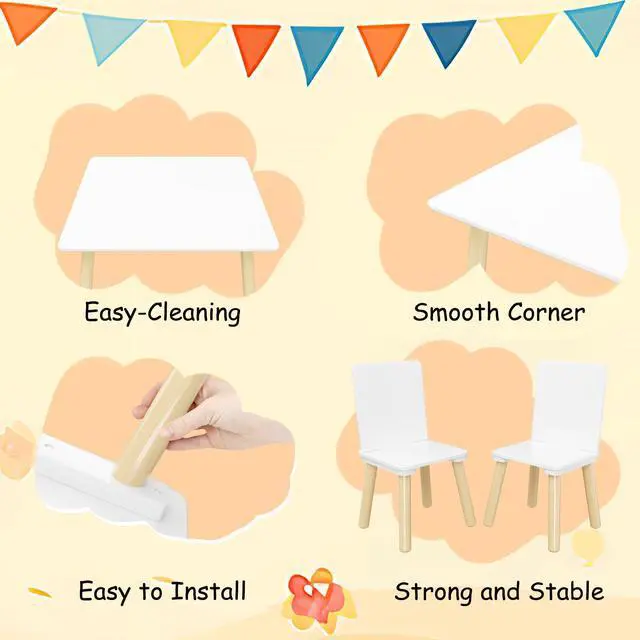 Alt view image 4 of 6 - Kids Table and Chairs, Childrens Table and Chair Set of 3 Piece, Wooden Activity Play Table Set, Ideal for Arts & Crafts, Gift for Ages 2+, White