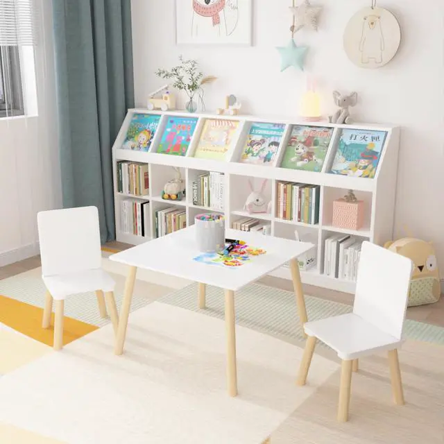 Alt view image 5 of 6 - Kids Table and Chairs, Childrens Table and Chair Set of 3 Piece, Wooden Activity Play Table Set, Ideal for Arts & Crafts, Gift for Ages 2+, White