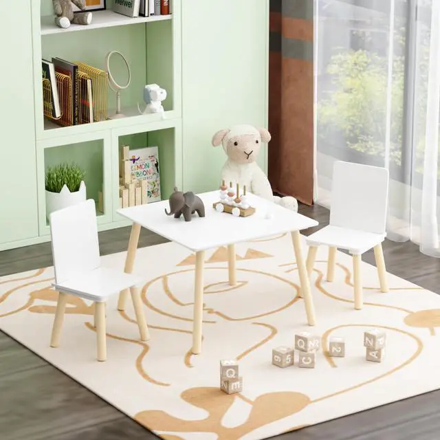 Alt view image 6 of 6 - Kids Table and Chairs, Childrens Table and Chair Set of 3 Piece, Wooden Activity Play Table Set, Ideal for Arts & Crafts, Gift for Ages 2+, White