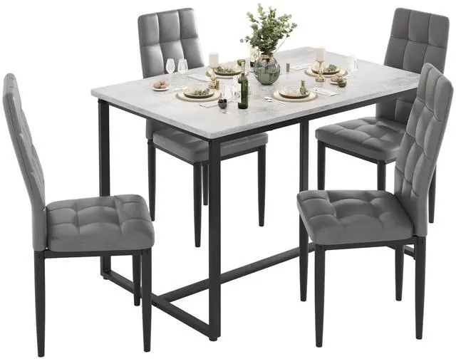 Main image of Dining Table Set for 4, PVC Faux Marble Kitchen Table Chairs Set of 4 with Upholstered PU Leather, Easy to Maintain, Sturdy and Scratch-Resistant, Space-Saving Dining Room Set