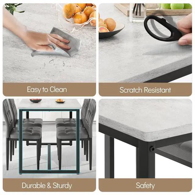 Alt view image 5 of 6 - Dining Table Set for 4, PVC Faux Marble Kitchen Table Chairs Set of 4 with Upholstered PU Leather, Easy to Maintain, Sturdy and Scratch-Resistant, Space-Saving Dining Room Set