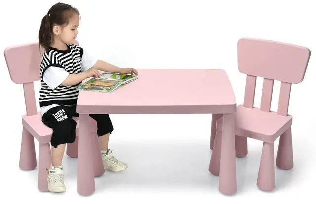 Main image of 3-Piece Kids Table and Chairs Set, Lightweight Plastic Children Activity Center for Reading, Writing, Painting, Snack Time, Kids Furniture Art Study Desk & Chairs Set for Ages 1-7 (Pink)