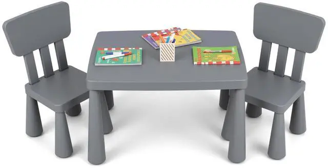 Main image of 3-Piece Kids Table and Chairs Set, Lightweight Plastic Children Activity Center for Reading, Writing, Painting, Snack Time, Kids Furniture Art Study Desk & Chairs Set for Ages 1-7 (Grey)