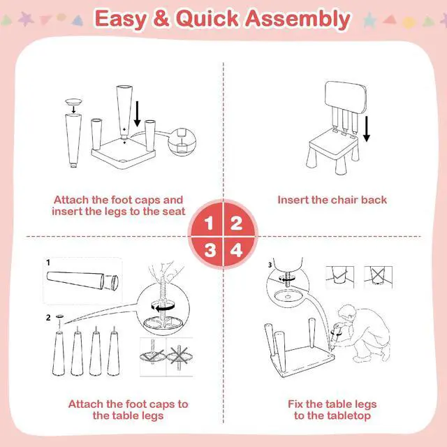 Alt view image 6 of 6 - 3-Piece Kids Table and Chairs Set, Lightweight Plastic Children Activity Center for Reading, Writing, Painting, Snack Time, Kids Furniture Art Study Desk & Chairs Set for Ages 1-7 (Grey)