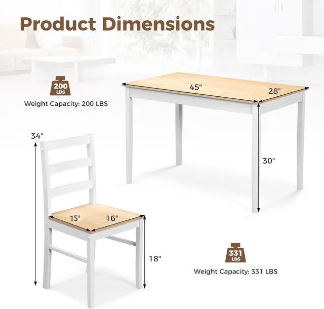 Alt view image 3 of 6 - 5 Piece Dining Table Set for 4, Space Saving Rectangular Dining Room Table with Rubber Wood Legs, Modern Kitchen Table Chairs Set of 4 for Dining Room, Living Room & Breakfast Nook (Natural)